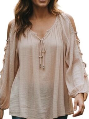 Apt. 9  Blush (Pink Cold-Shoulder Peasant Hi-Low Top (Blouse) with Tie Sz XL